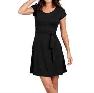 Toad&Co Black Tencel Organic Cotton Tie Scoop Neck Cue Wrap Short Sleeve Dress